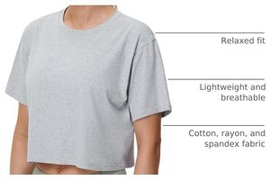 เสื้อยืดครอปสีเทาแบบสั่งทำสำหรับผู้หญิง คอกลม สีพื้น แขนสั้น สำหรับออกกำลังกาย - Product Image 6
