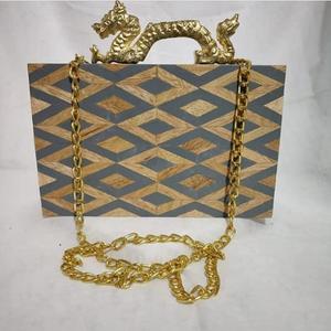 Exquisite Designer Purse with Chain and <b>Velvet</b> Interior for Weddings Parties Luxury Handmade Dragon Wooden & Resin Bridal <b>Clutch</b> - Product Image 6