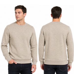 Sweat-shirt à col rond personnalisé pour homme en molleton couleur beige clair, ton neutre - Product Image 3