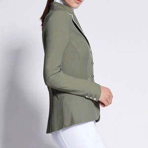 Women's Dark Green Cotton/Polyester Riding Jacket with White Trim Show Jumping <b>Equestrian</b> Attire Custom Logo - Product Image 2