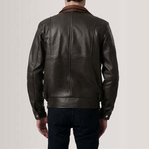 Chaqueta Bomber de Cuero Marrón Casual para Hombre, Invierno, Cuello Alto, Cierre de Cremallera, Resistente al Viento, Transpirable, Bordado Frontal con Letras - Product Image 2