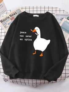 Sudaderas con capucha para mujer, nueva calidad, con estampado de ganso 'La paz nunca fue una opción', sudaderas cálidas con hombros caídos, sudaderas sencillas y suaves - Product Image 1
