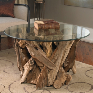 Mesa Redonda Premium ARTERRA de Raíz de Teca con Tapa de Cristal, Mesa de Centro Moderna con Forma de Tronco de Árbol para Proyectos Hoteleros - Product Image 6