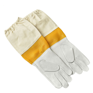 Premium Leather Beekeeping <b>Gloves</b> with <b>Long</b> Canvas Sleeve and Elastic Cuff Customized Beekeeper's Safety <b>Gloves</b> - Product Image 1