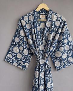 Robes décontractées respirantes à manches longues, col en V, fermeture à cordon, imprimées numériquement, en coton tricoté 100% fait main, motif floral - Product Image 3