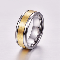 Bague en carbure de tungstène argenté avec incrustation centrale en or brossé, alliance bicolore de 8 mm pour homme, bijoux professionnels en gros
