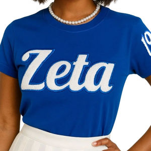 Camiseta de chenilla Zeta 1920 azul con letras blancas, ropa de hermandad, algodón, estilo universitario griego, camisa bordada para mujer - Product Image 5