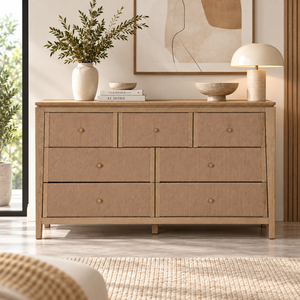 Solid <b>Oak</b> Wood Dresser <b>Cabinet</b> 7 Drawers Contemporary Bedroom Storage Chest Furniture Organizer With Natural Look - Product Image 5