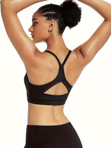 Triangle Cutout Sports Bra Women Scoop <b>Neck</b> Crop Top Wireless <b>Padded</b> Gym Workout Fitness Activewear Racerback Bralette Blanks - Product Image 6