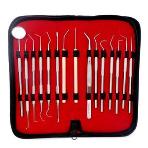 Kit d'instruments dentaires avec étui, miroir et cure-dents, en acier inoxydable, manuel, 15 pièces, CE Shuja Surgico - Product Image 1