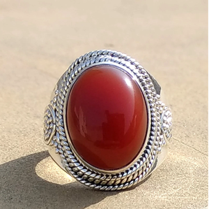 Bague en cornaline naturelle, argent 925, bijoux en pierres précieuses, bague unisexe - Product Image 1