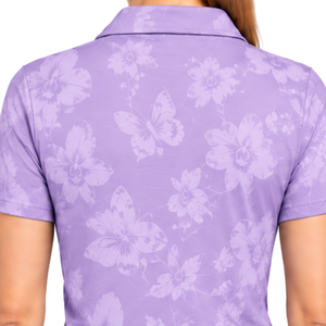Polo de Golf de Manga Corta para Mujer, Color Morado Claro, Estampado Floral, Deportivo, Transpirable, Personalizable, Venta al Por Mayor - Product Image 4