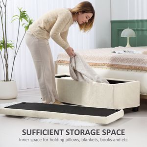 47-Inch Beige Corduroy Storage Ottoman Bench <b>Footrest</b> with Legs for Bedroom & Living Room End of Bed Bench - Product Image 5