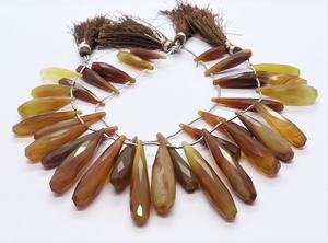 Cuentas de Calcedonia Natural AAA Marrón y Amarilla, Facetadas, en Forma de Lágrima Larga, Tipo Briolette, Gema de Calcedonia Facetada - Product Image 2