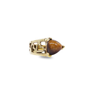 Anillo de Mujer con Piedra Natural de Ojo de Tigre, Bañado en Oro de 18K, con Diseño de Corazón Recortado - Product Image 1