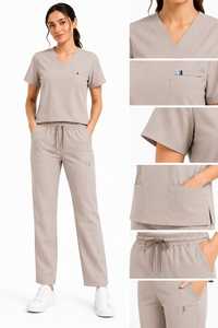 Ensemble de Blouse Médicale et Pantalon Jogger pour Femme, Col en V, Marque Privée, Uniforme d'Infirmière, Tissu Doux et Extensible, Tenue Médicale OEM - Product Image 2