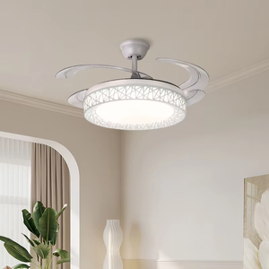 Modern 42/48 Inch DC Motor Retractable Ceiling Fan with LED Light Remote Control Black White <strong>Gold</strong> Design for Living Room - Product Image 1