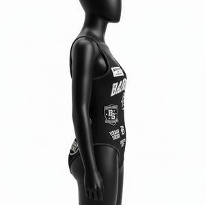 Maillot de bain femme en tissu polyester et élasthanne 200 GSM, noir, sportif, avec logo personnalisé par sublimation. - Product Image 6