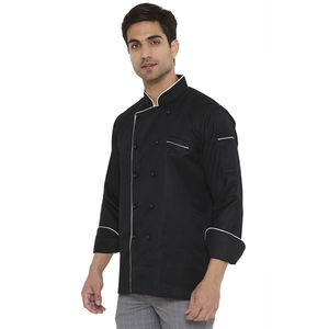 Veste de chef noire pour homme, coupe-vent, à double boutonnage, avec col montant et passepoil blanc, manches longues, uniforme de cuisine en toile - Product Image 5