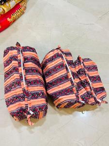 Juego de Bolsas Cosméticas de Algodón Acolchado con Estampado Artesanal Indio, Bolsa de Maquillaje a Rayas en Tonos Melocotón y Morado, Venta al Por Mayor - Product Image 2