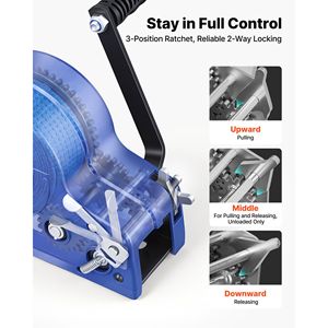 Verricello Manuale per Barche da 3500 Libbre con Corda Sintetica da 20 Piedi, Portatile con Cricchetto Bidirezionale, Grigio e Nero - Product Image 4