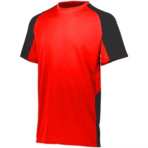 Men's Red V-Neck Soccer Jersey Short Sleeve Moisture Wicking Color Blocked <b>Polyester</b> Sport <b>Shirt</b> Adult Regular Fit - Product Image 4