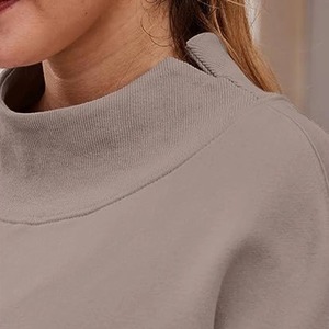 Women's Mockneck Sweatshirt 100% Cotton Fleece Fabric Breathable Windproof Quick Dry <b>Drop</b>-Shoulder Sleeves Custom - Product Image 3