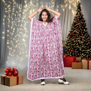 Bollywood Style Floor-Length Sweet <b>Women</b> Summer Floral Block Printed Loose <b>Kaftan</b> Dress Arabian Beach Wear Wholesale - Product Image 4