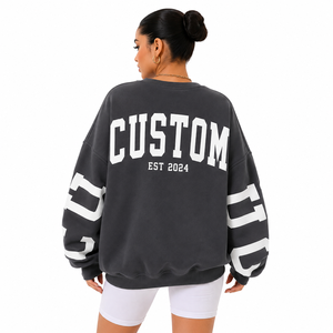 Sudadera Oversize de Cuello Redondo para Mujer con Logo Personalizado, Manga Ancha, Estampado de Letras, Tejido Grueso, Estilo Casual, Venta al por Mayor OEM ODM - Product Image 2