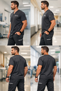 Tunique médicale unisexe bordeaux à col en V, vêtement de travail hospitalier, personnalisable avec broderie, pour hommes et femmes - Product Image 6