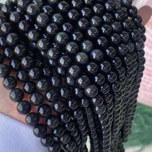 Perles rondes lisses en obsidienne noire naturelle, perles d'obsidienne en vrac pour la fabrication de bijoux, fournisseur en gros de pierres précieuses - Product Image 5