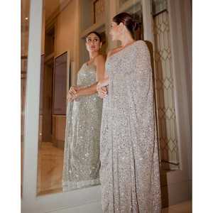 Magnifique sari traditionnel chinois pour les fêtes avec broderie à double séquence - Product Image 3