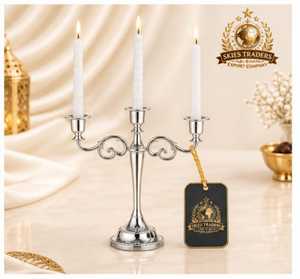 Candélabre en métal argenté brillant à 3 bras, style européen, avec branches courbées en spirale, support élégant pour bougies coniques, centre de table - Product Image 1