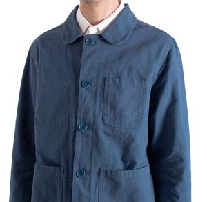 Veste de travail française personnalisée pour hommes en gros, manteau en sergé de coton bleu OEM, uniforme de travail durable et utilitaire - Product Image 4
