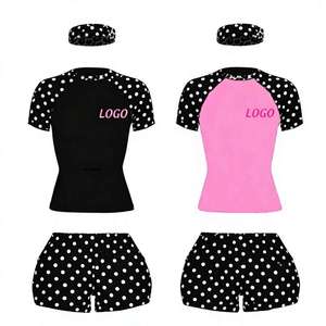 Custom Logo Women's 2-Piece Skinny Solid Polyester Quick Dry Pattern Contrast <b>Raglan</b> Sleeve Crop <b>Top</b> High Waist Shorts Set OEM - Product Image 4