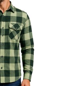 Custom Forest Green Plaid Men Flannel Shirt Long Sleeve Button <b>Down</b> Checkered Cotton Casual Shirt With Chest Pockets Streetwear - Product Image 4