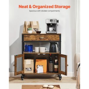 Mobiletto da Caffè in Stile Rustico da 24 Pollici con Spazio di Stoccaggio e Porta a Rete, Tavolino da Caffè da 24 Pollici con Ruote - Product Image 5