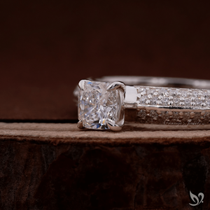 0.50 CT <b>cushion</b> cut lab grown diamond <b>ring</b> micro pave band 10K white gold delicate engagement <b>ring</b> - Product Image 2