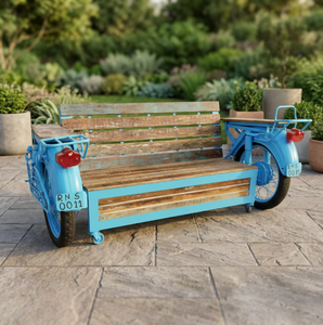 Banc de style industriel rétro, reproduction de mobilier de véhicule, en métal et bois, pour garages, showrooms et intérieurs de cafés - Product Image 1