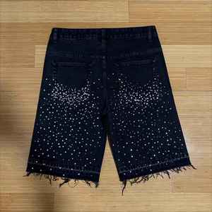 Denim Manufacturer Streetwear Custom Vintage Wash Shorts <b>Men</b> <b>Jeans</b> Shorts With Rhinestones Denim Shorts - Product Image 4