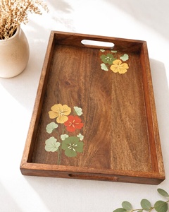 Plateau de service décoratif en bois d'acacia, design personnalisé, vaisselle de luxe, plateau de service alimentaire, prix d'usine en gros, B2B - Product Image 5