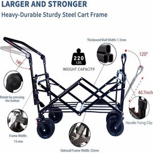 Carrello Pieghevole Robusto con Tettuccio Rimovibile, Ruote Grandi da 4 Pollici per Tutti i Terreni, Freno e Maniglia Regolabile per Uso in Spiaggia - Product Image 5