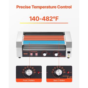 Griglia per Hot Dog a 5 Rulli in Acciaio Inox, 750W, Doppio Controllo della Temperatura, Macchina per Hot Dog Rimovibile, Accessori per BBQ - Product Image 3