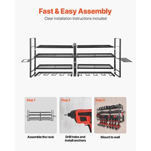 Organisateur mural pour outils électriques à 4 niveaux avec 8 supports pour perceuses, support pour tournevis, étagère de rangement - Product Image 4