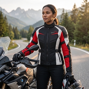 Chaqueta de Motocicleta para Mujer KhumBro, Diseño Color Block Rojo, Negro y Blanco, para Carreras y Conducción - Product Image 5