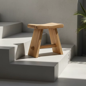 Tabouret en bois Hye fabriqué en teck massif avec finition naturelle pour un salon, une chambre et un mobilier d'hôtel au style moderne et minimaliste - Product Image 5