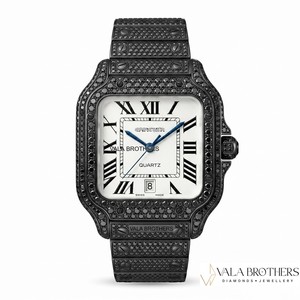 Reloj Cartier Santos-Dumontt, Negro, con Diamantes, Acero Inoxidable, Rectangular, 39 mm, Cuarzo Analógico, Números Romanos, de Lujo para Hombre, con Correa Desplegable - Product Image 1