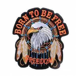 Patch brodé grand format « Born to be free » Aigle de la liberté pour motard, idéal pour vêtements, vestes en cuir, à thermocoller, motifs drapeau - Product Image 1