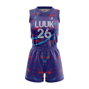 Conjunto de Camiseta y Pantalones Cortos de Baloncesto con Cuello en V para Niñas, Impresión Sublimada Personalizada, Absorbe la Humedad, 100% Poliéster, Equipación para Adultos - Product Image 2