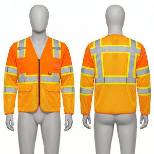 Veste de travail de sécurité en polyester et coton de qualité supérieure 320 GSM, gris et noir avec empiècements contrastants, logo tissé personnalisé - Product Image 5